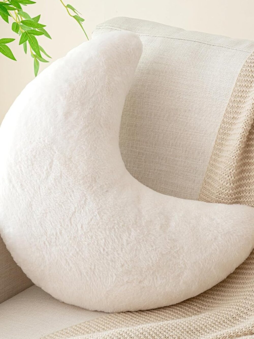 Moon Pillow, Decorative Throw Pillows with Soft Faux Rabbit for Bed Couch, Moon